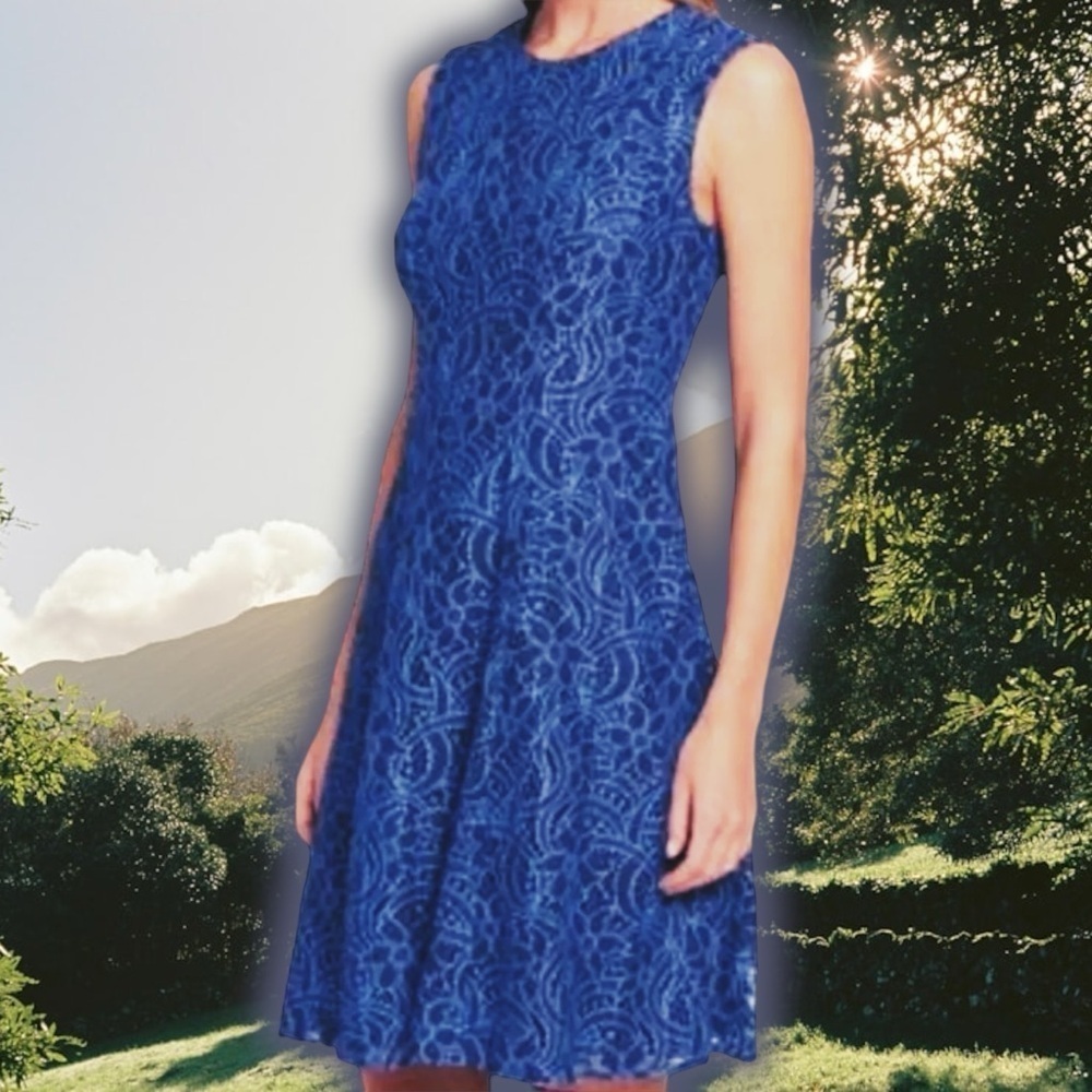 NWT Tommy Hilfiger Blue Lace Fit & Flare A-Line Sleeveless Dress Size 4
